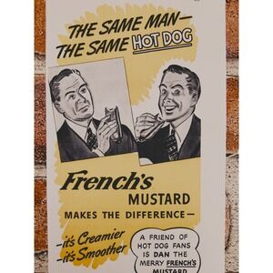 1940 Frenchs Mustard Hot Dog Sad Man Happy Man Eating Vintage Kitchen PRINT AD